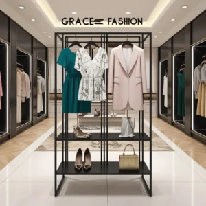 Grace Clothing Store Display Rack Kleiderbügel Double Layer Shopping Mall 2 Layer High-End Black Hanger-2