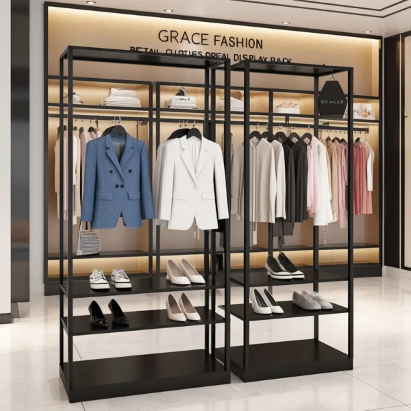 Grazia Abbigliamento Store Display Rack Hanger doppio strato Shopping Mall 2 strato High-End nero Hanger