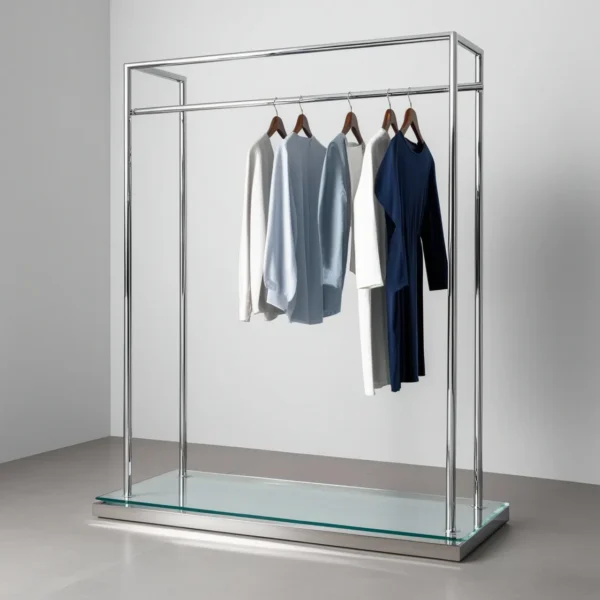 Minimalist Glass and Metal Hanger Clothing Display Store Decor-1