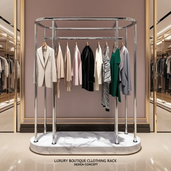 Elegant and luxurious high-gloss chrome marble veneer high-end boutique clothing rack-2