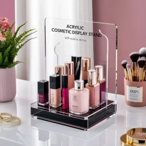 Acrylic cosmetic display stand with glossy finish