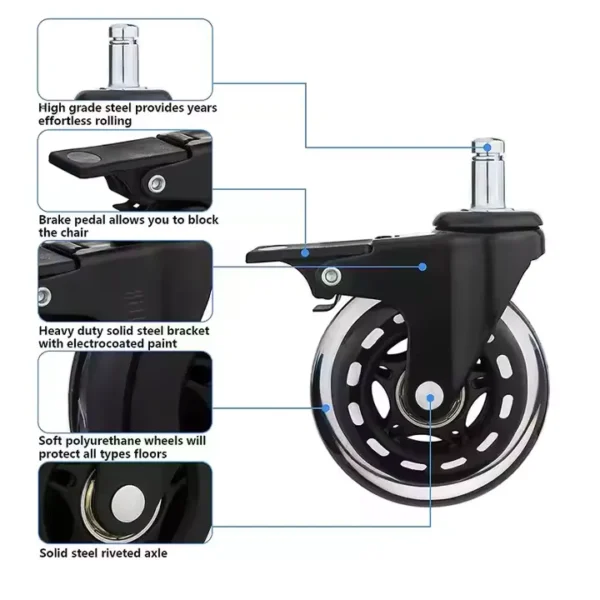 Office chair wheel transparent pu wheel rolling caster strong bracket rotate 360 ​​degrees furniture office chair - Imagen 3