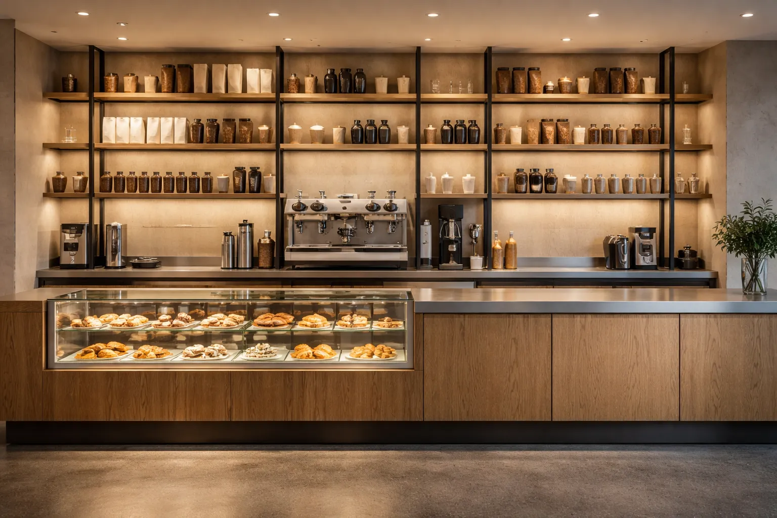 Gracedisplay custom bakery & coffee shop display counters with glass pastry case.