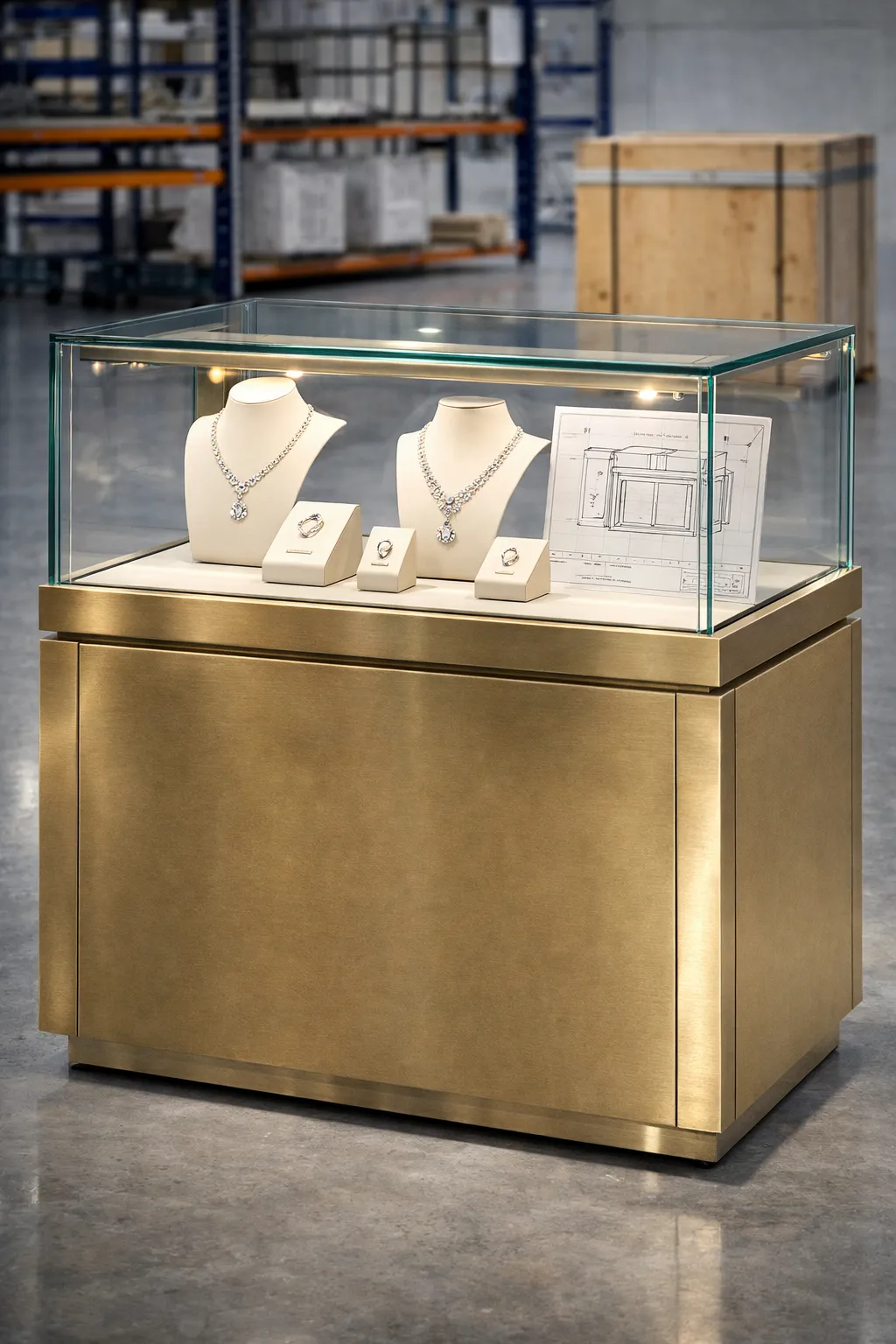 Gracedisplay luxury jewelry display cabinet with custom design & blueprint.