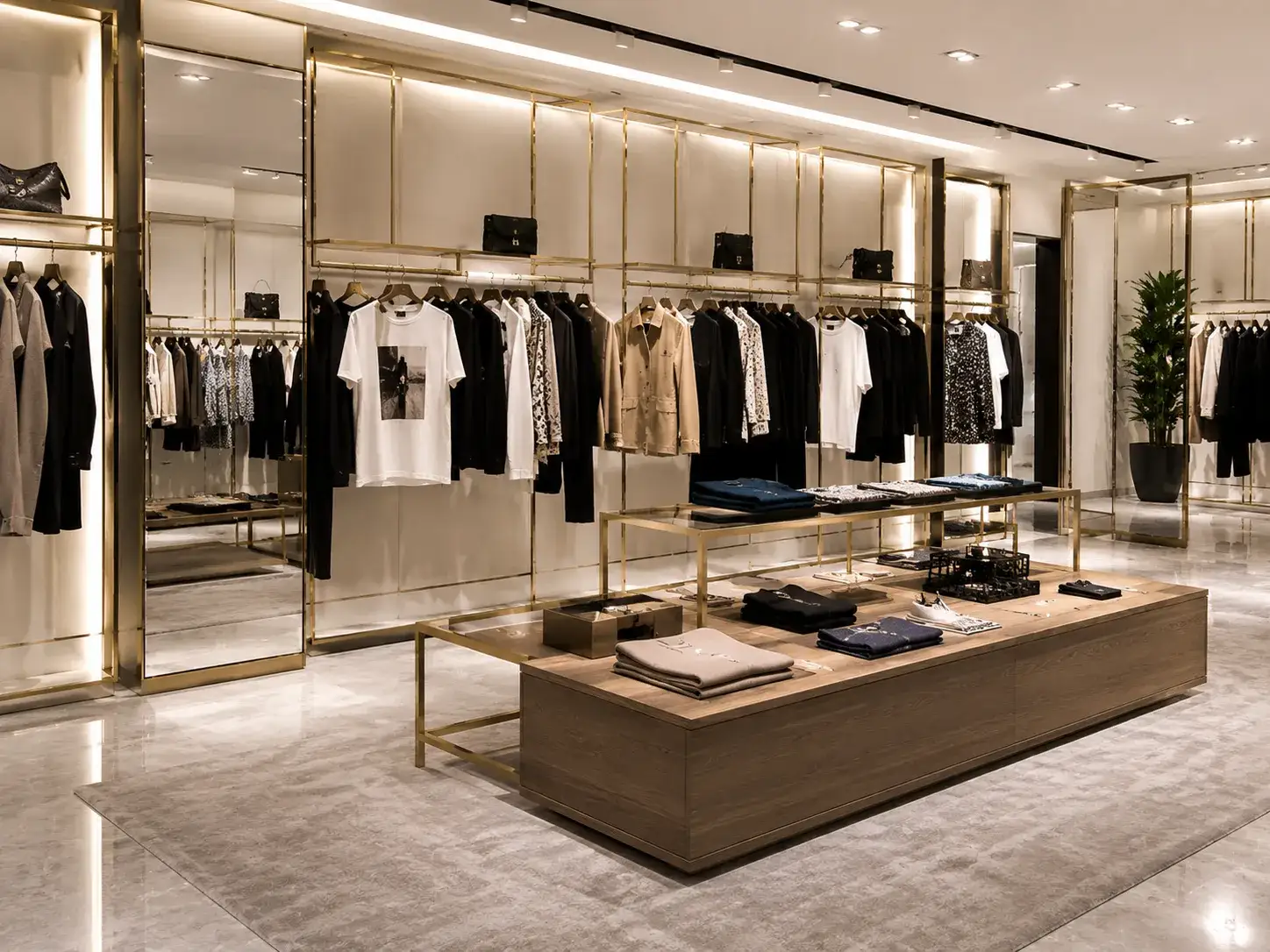 Complete Garment Store Shopfitting Gold Metal Racks