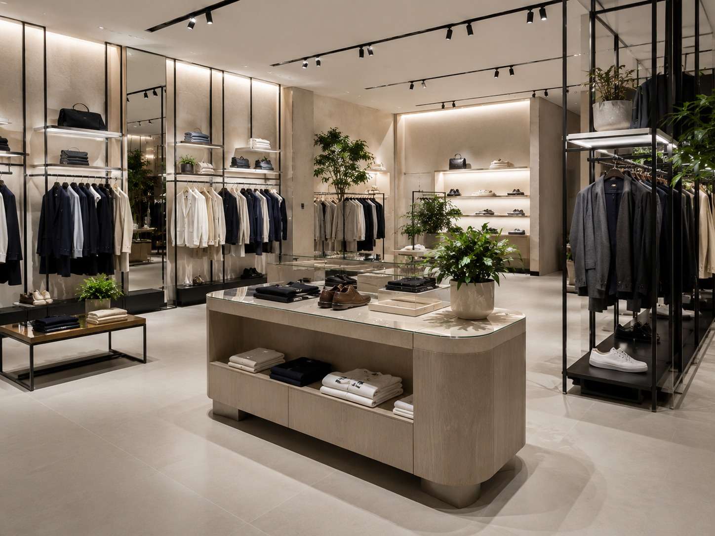 Premium eco-friendly clothing store display racks and wooden retail islands by Grace Export for bespoke shopfitting