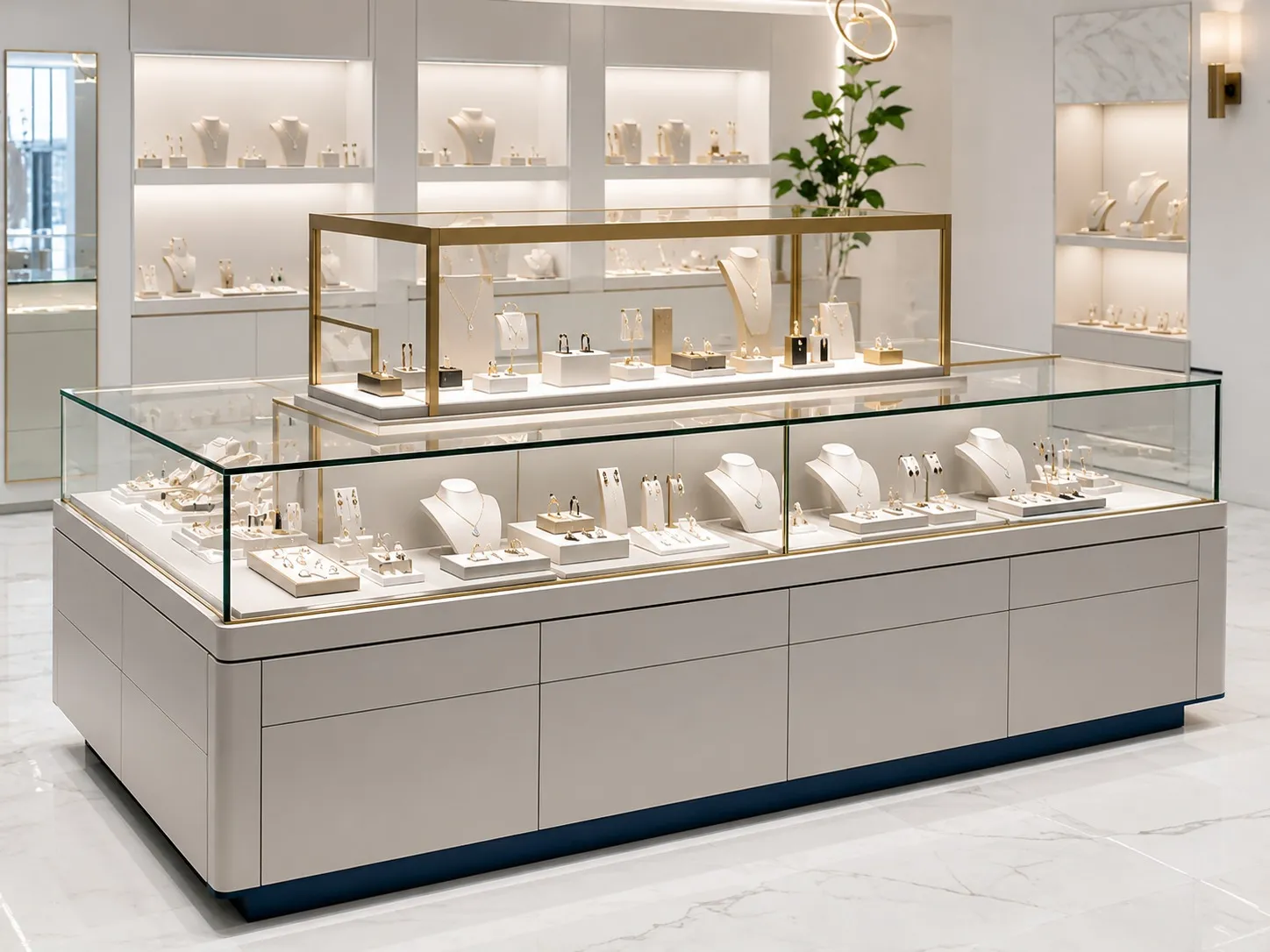 Custom jewelry display cabinets and high end retail interior design solutions for modern jewelry stores