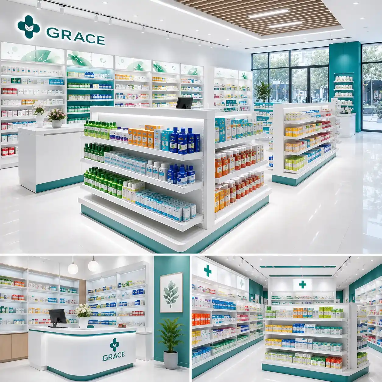 Custom Pharmacy Shopfitting Modular Shelving Medical Store