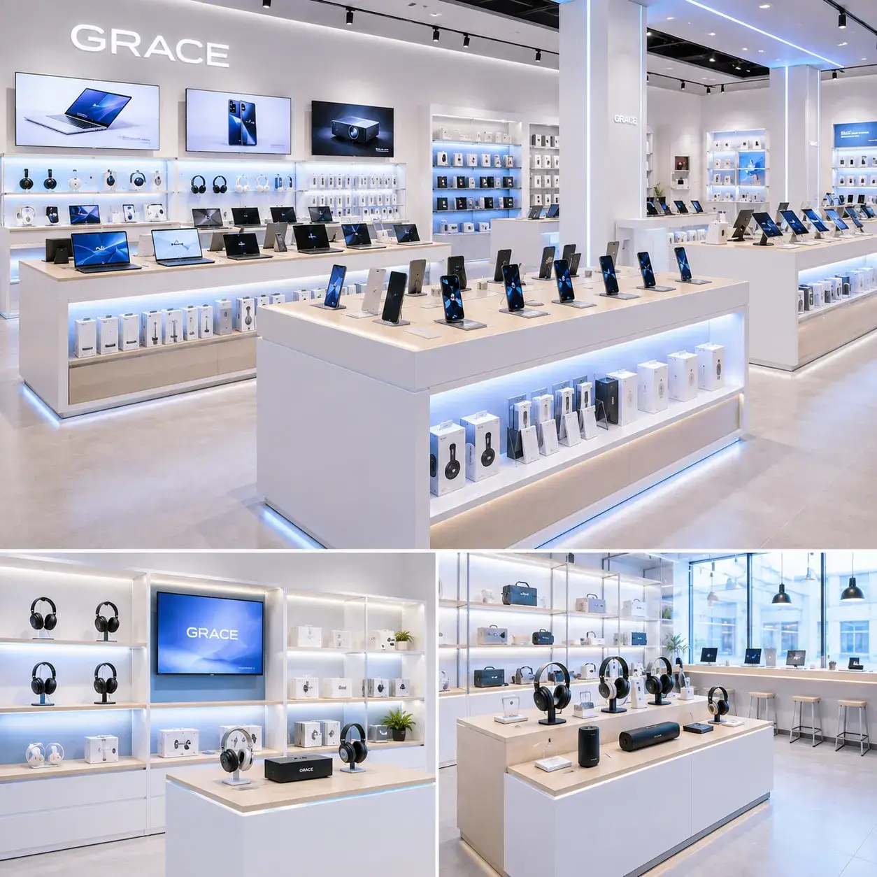 Modern Electronics Store Shopfitting Led Display Tables