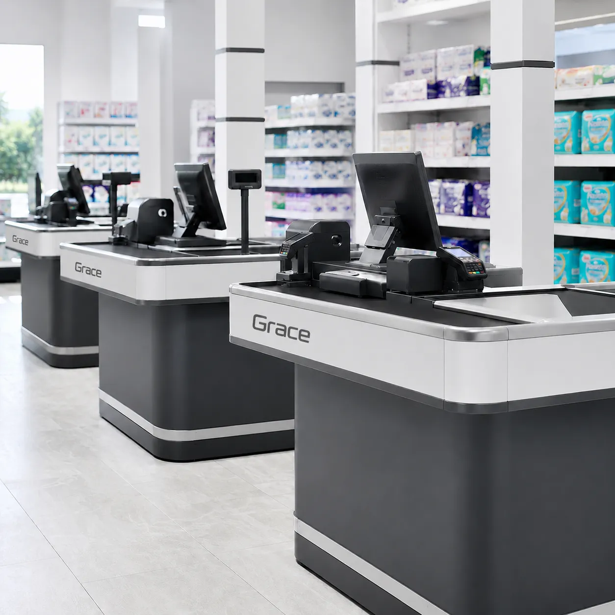 Modern Supermarket Checkout Counters Pos Shopfitting